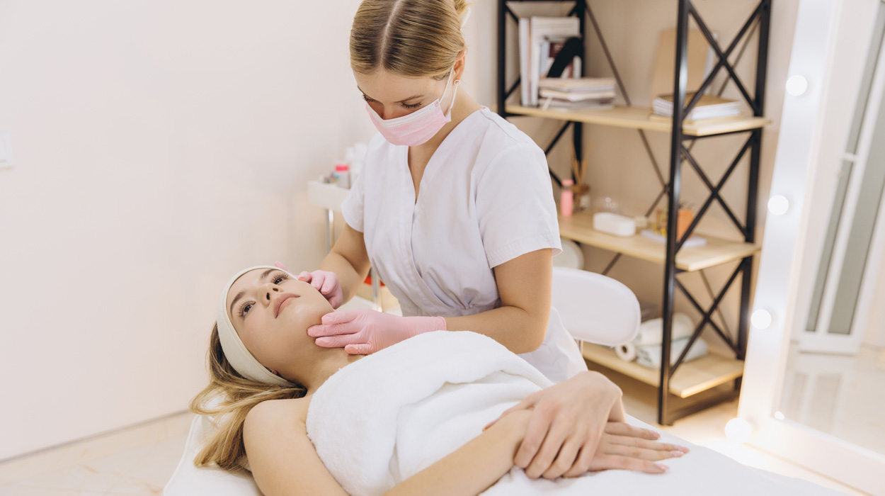 Patient receiving care in sterilized medspa room