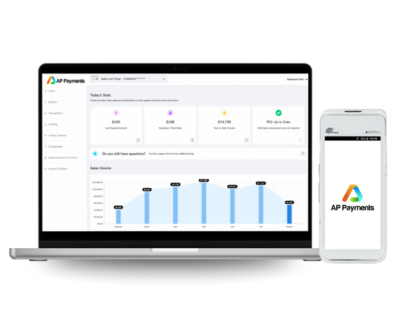 Medical spa payment device alongside aesthetic clinic software featuring AP Payments.
