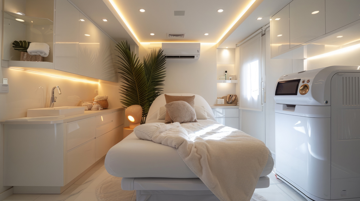 Inside of a mobile medical spa van