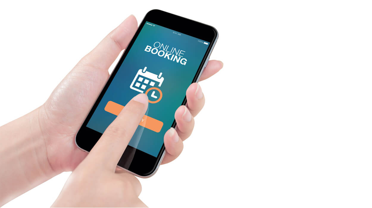 A phone application that says Online Booking