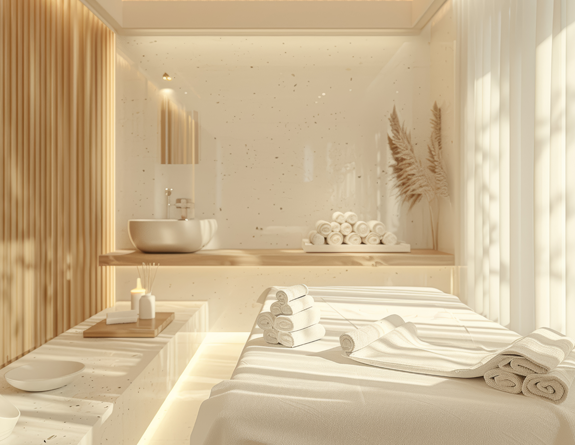 Tranquil medical spa with clean linens and towels