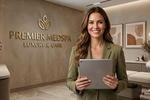 Medical spa manager reviewing the connected systems needed to run a growing practice