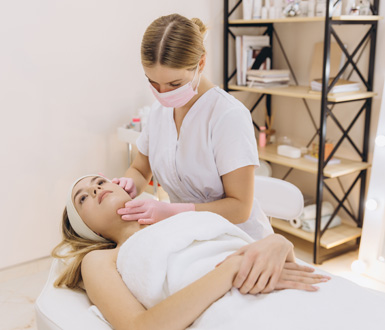 Patient receiving care in sterilized medspa room