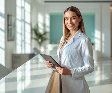 Medspa owner reviewing a software checklist covering booking tools, reporting, and growth systems